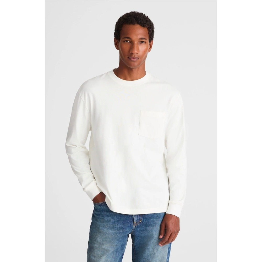 Madewell Mens XXL Soft White Long Sleeve Vintage Pocket Tee Cotton Relaxed‎ Fit